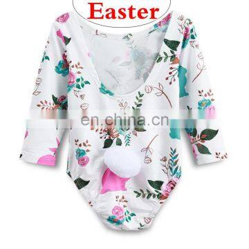2019 Easter Day Long Sleeved Girls Flower Bunny Romper Bodysuits photo-2