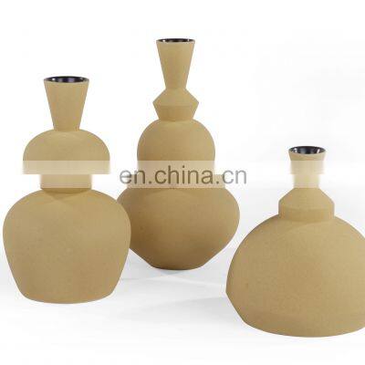 Nordic Matt Unsmooth Surface Yellow Unusual Shape Ceramic Porcelain Vase For Home Decor photo-4