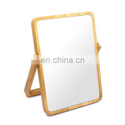 New design small luxury bamboo wood Desktop makeup mirror frame for makeup