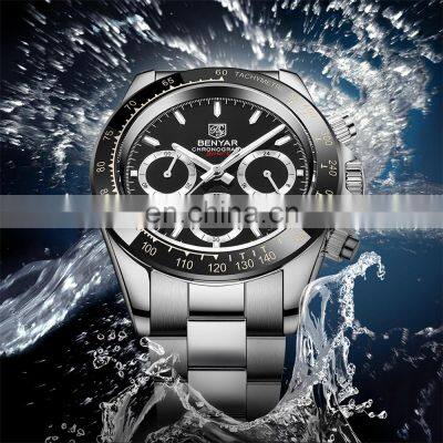 BENYAR 5169 Sport Men Quartz Watch Waterproof Fashion Date Clock Chronograph Stainless Steel Luxurious Watch Men