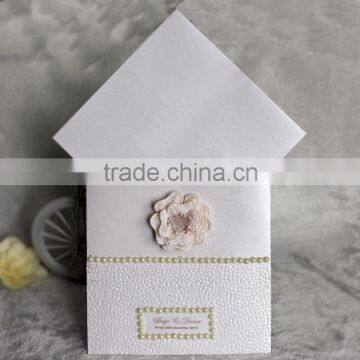 Customized Embossed Pocket Elegant Pearl Element 3D Flower Invitation Cards