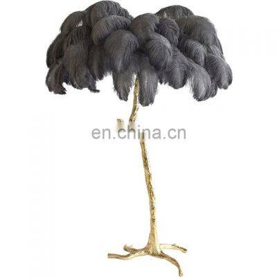 Decoration Romantic Atmosphere Nordic Flamingo Ostrich Feather Resin Floor Lamp