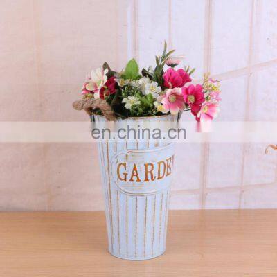 New Design Wholesale Home Decorative Floor Garden Plants Antique White Large Metal Stand Painting Flower Pots With Hemp Handle Flower Vase photo-3
