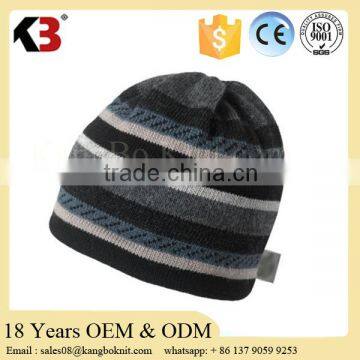 High Quality Cheap Custom Men Thick Knit Striped Beanies With Custom Woven Label