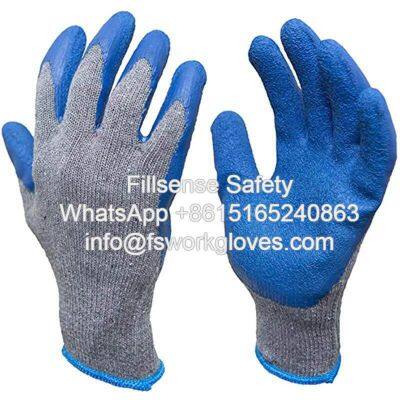 10Gauge 2Yarn Polycotton Liner Palm Crinkle Latex Coated Gloves Latex Dipped Gloves Latex Coated Cotton Gloves