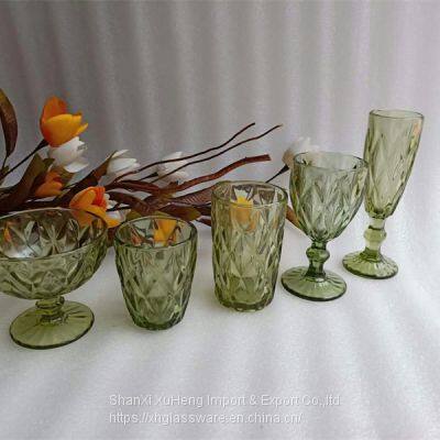 Solid Green Colored Champagne Goblet Wine Water Drinking Glass Series On Wholesale