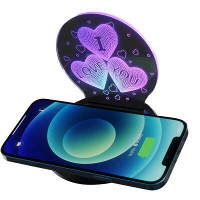 Wirelesscharger LED 3D Light Up Logo With Seven Color Best Gift Multi Function 15W Fast Wireless Charger Holder Stand Design