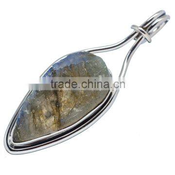 925 SOLID STERLING FINE SILVER ROUGH LABRADORITE PENDANT