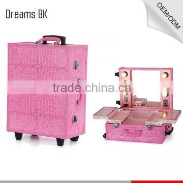 professional beauty box rolling makeup vanity case with lights and drawer