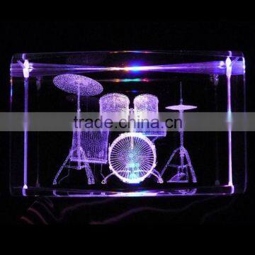 3D Drum Set Laser Etched Crystal gift for music man crystal cube