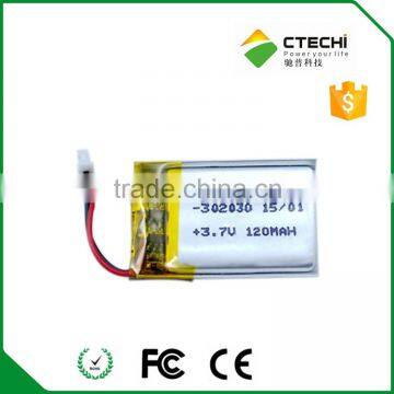 Li po battery 3.7v 302030 120mAh li ion pollymer battery