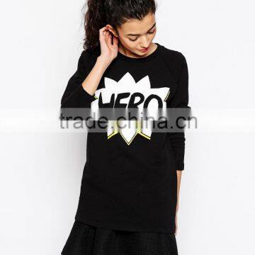 pullover fashion ladies printing black tall hoodies dress