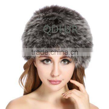 QD82001 Free Size Women Winter Knitted Fox Fur Hat