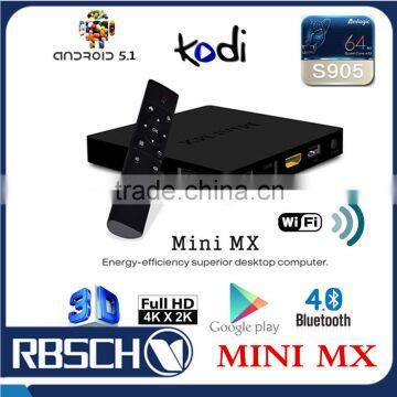 2016 Wholesale TV BOX MINI MX Amlogic S905 Quad core Google android 5.1 Smart TV BOX