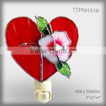 MX170095 wholesale glass heart shape and flower plug in stained glass night light