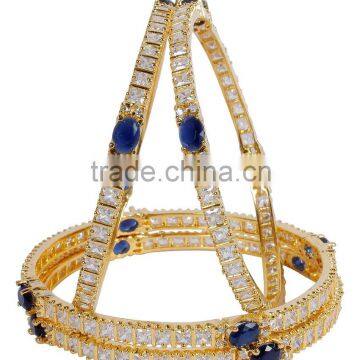 Indian Beautiful Blue Sapphire With AD Diamond Stone 4Pcs Bangle Set