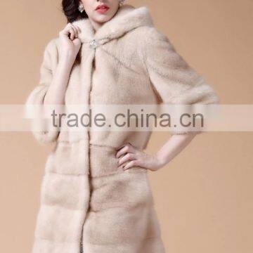 emk1450 beige mink fur coat with hood