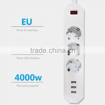 Euro German 3 Way Power Plug Socket 3 Port Usb 100v-250v 16a Cable Voltage Surges Protected photo-6