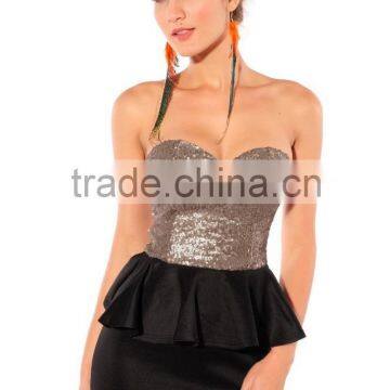 Hollow Out Graceful Gleam Sequins Strapless Dress Women Clubwear Peplum Cocktail