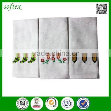 top quality custom white cotton waffle weave tea towels embroidery