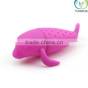 New Design Popular Gift Silicone Pink Dolphin Shape Tea Infuser