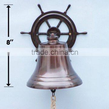 Vintage marine nautical brass wheel wall hanging ship bell NBB 009