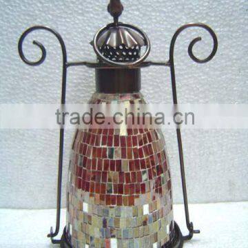 Wrought Iron Lantern with Mosac decor Glass