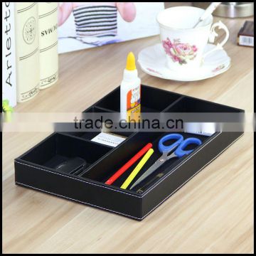 The manufacturer desktop multifunctional storage bo four black leather stationery pencil case with disc lattice grid tray