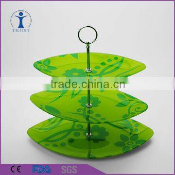 Personalized 3 tiers leaf shaped green wedding cake stand