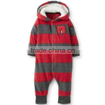 Newest Wholesale Baby Boys Casual Striped Flocking Winter Hoodies Romper