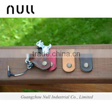 Genuine leather accessories earphone storage holder with clasp button