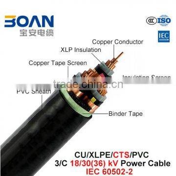 Cu/XLPE/Cts/PVC 50mm2 Power Cable 36Kv 3cores IEC 60502-2