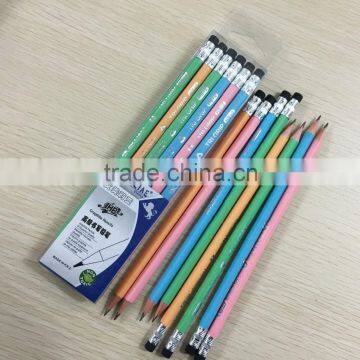 Standard size triangular shape matt color graphite pencil sharpened with eraser