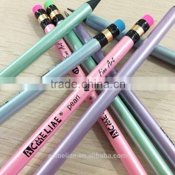 Standard Size Round Shape Pearl Color Coating Body Black Wood HB Pencil Sharpened With Eraser photo-2