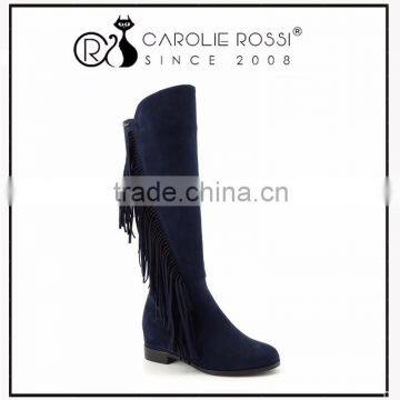 Suede Upper Knee High Flat Sole Tassels Boot new products 2016