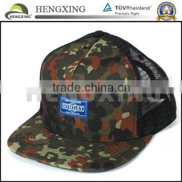 Custom cotton blank camo flat brim trucker cap