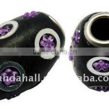 Handmade Indonesia Beads, with Brass Core, Drum, Black, about 14x20mm, hole: 5mm(IPDL-A006-2)