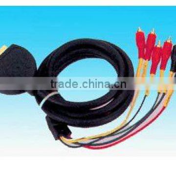 scart plug to 6 RCA cable black color cable injection rohs comliant