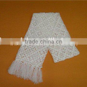 Simple 100%acrylic white crochet handmade scarf