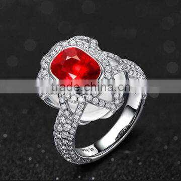 Guangzhou Factory Jewellery Gold Fashionable18k Gold Inlay Diamond Red Natual Gemstone Ruby Ring for Women Precious Gold Jewelry photo-4