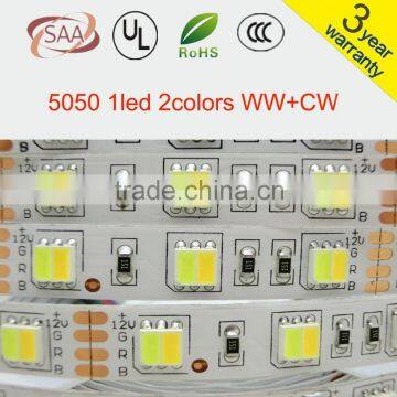 5050 Double Color Temperature LED Strip,One Chip with Warm White and Cold White,DC12V 60LED/m