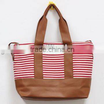 PU & cotton twill shopping bag