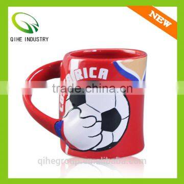 wholesale red&green Ceramic Porcelain printed cup with football pattern