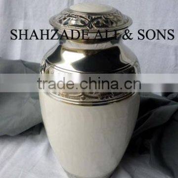 White Enamel Polished Nickel Finish Cremation Urns