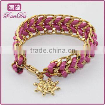 Friendship Gold chunky chain Silk wrap Bracelet with Wheel Rope
