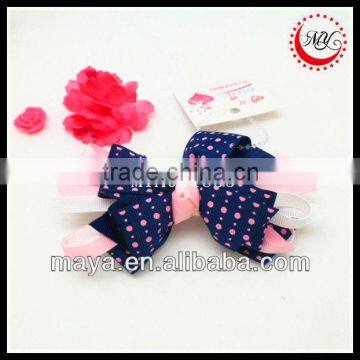 pink and royalblue polka dot grosgrain ribbon hair bow clip accessory