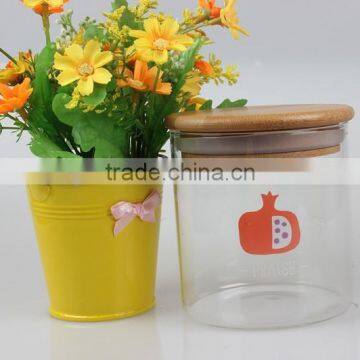 cylindrical jam/honey/cookies/storage bulk bee storage glass jars with bamboo lid wholesale