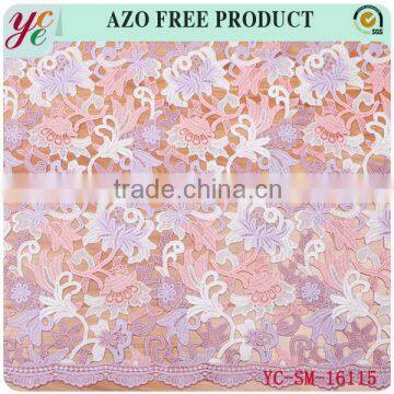 Hot sale colorful contracted flowers water soluble lace fabric chemical lace embroidery fabric