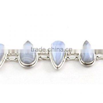 Blue Lace Agate bracelet 925 sterling silver jewelry Indian semi precious gemstone jewelry Handmade jewelry