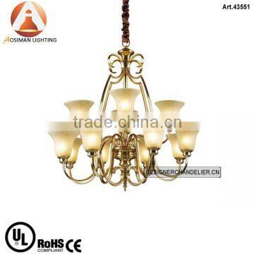 12 Light Antique Copper Brass Chandelier with Glass Shade